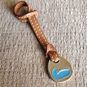 Dooney & Bourke Blue Duck Cognac Leather Hang Tag Charm Fob, Vintage, EUC